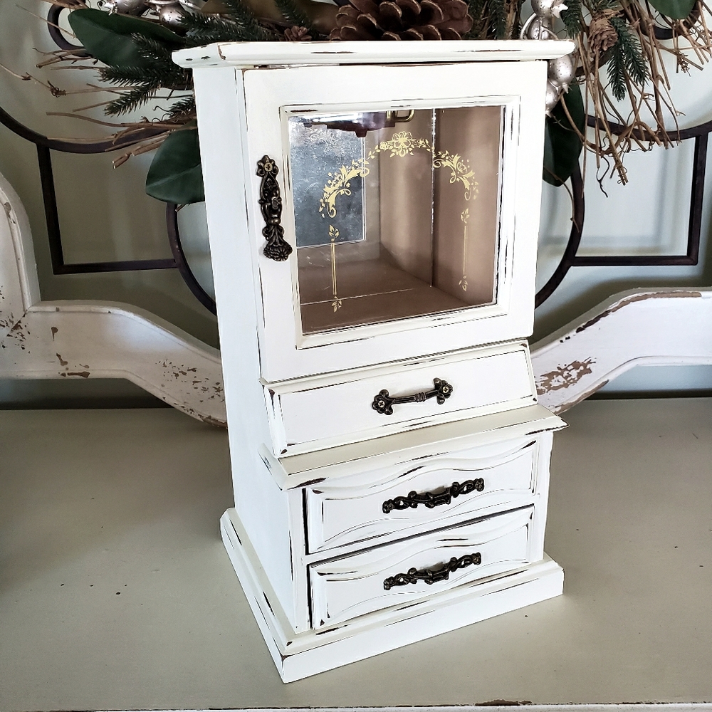 Refinished antique white wooden jewelry box